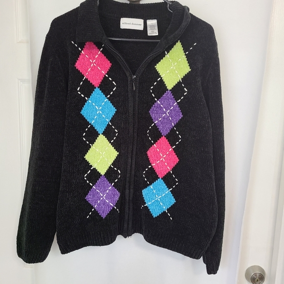 Alfred Dunner Women's Full Zip Sweater, Size: Large Color: Black - Picture 5 of 13